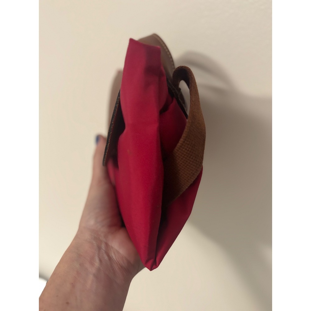 Longchamp Le Pliage Red Nylon Backpack Women Gold Zip Leather Trim STAINED - Picture 15 of 15